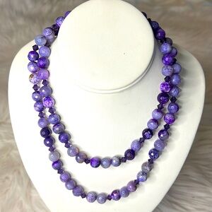 Purple Chalcedony Natural Stone and Sterling Silver Bead Necklace